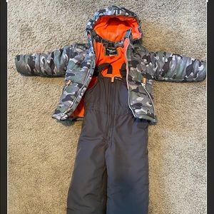 Warm winter coat with matching snow pants.